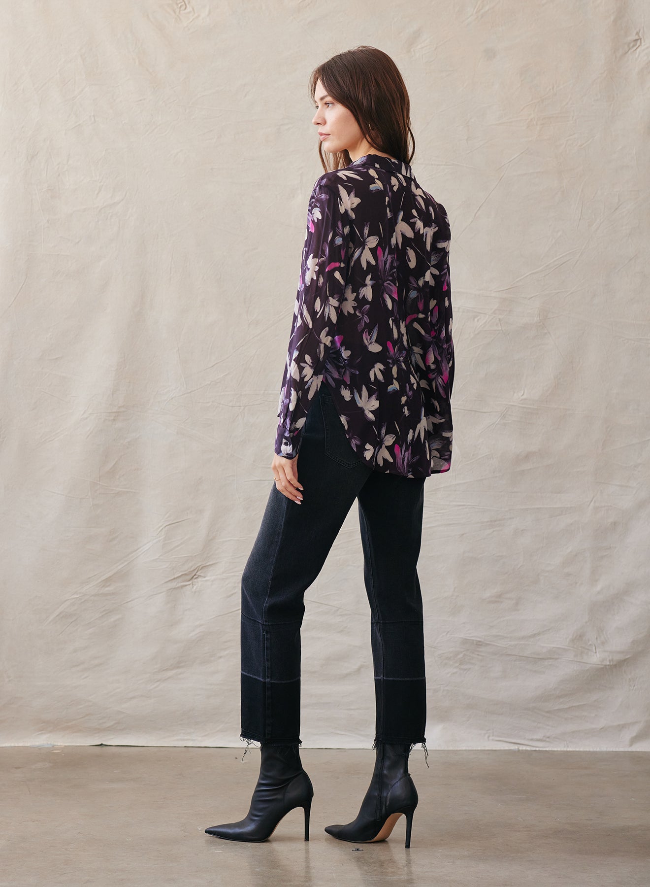 Long Sleeve Clean Shirt | Floral Plum Print