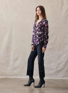 Long Sleeve Clean Shirt | Floral Plum Print