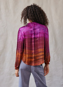 Tie-Dye Long Sleeve Ruffle Neck Top - Brandy Horizon Dye