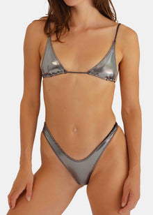 Sacred Tie Back Tassel Bikini Top | Chrome Silver