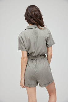 Rolled Hem Utility Romper | Soft Army