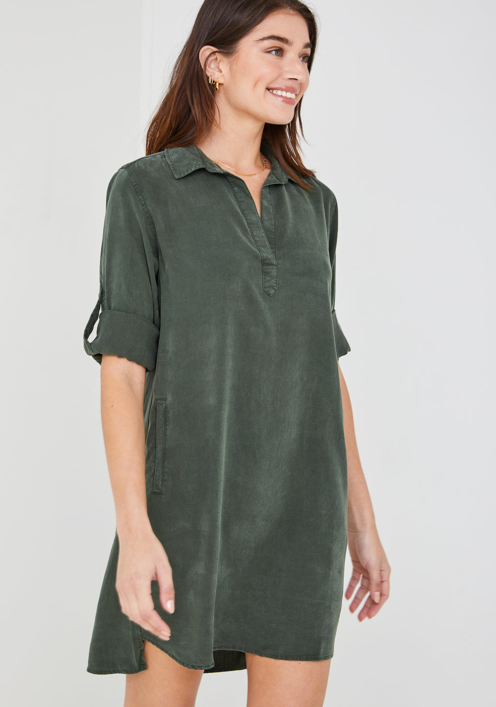 Long Sleeve A-Line Dress - Dark Forest