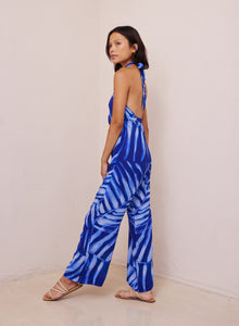 Low Back Halter Jumpsuit | Bayside Palm Print