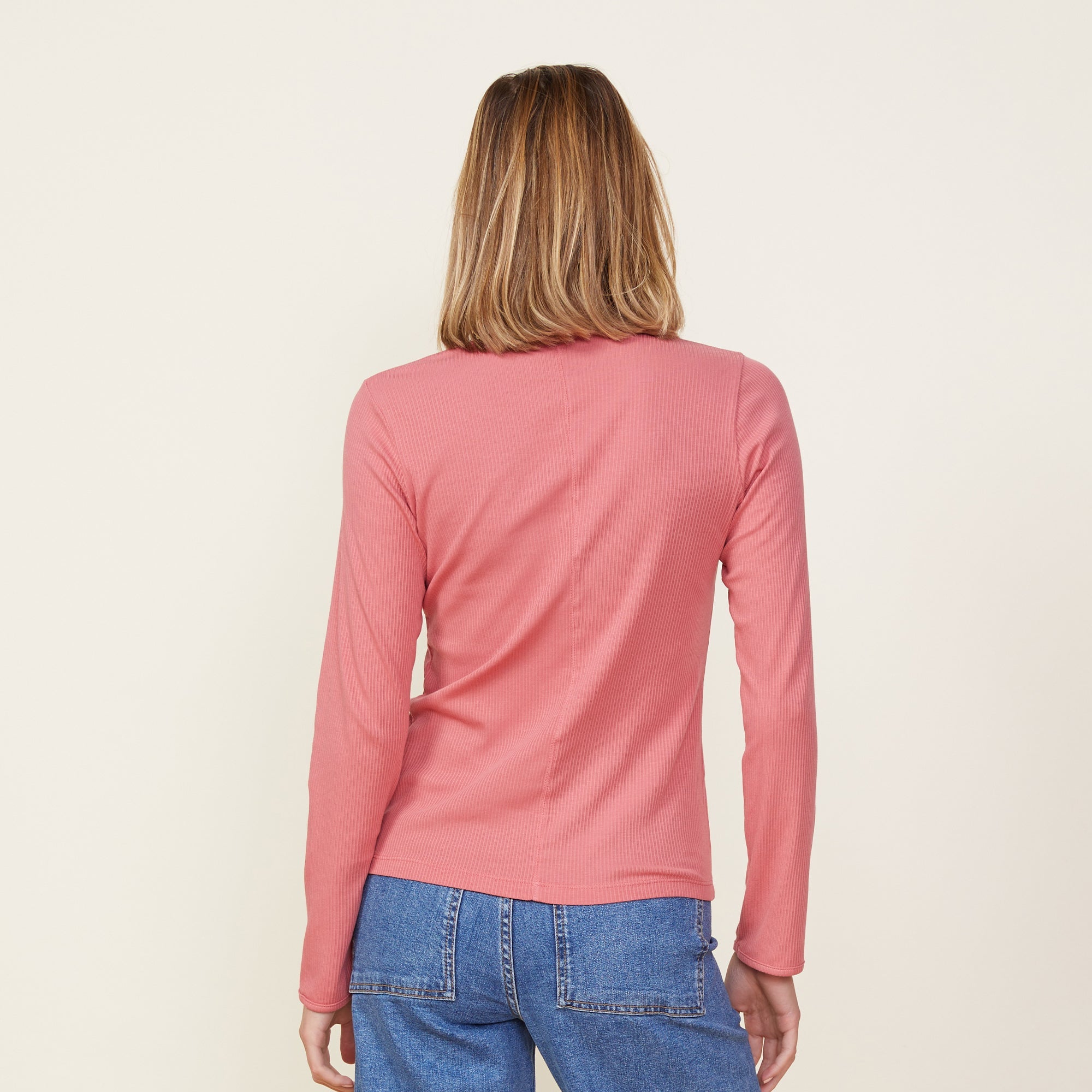 Needle Rib Long Sleeve Crew | Women | Faded Rose