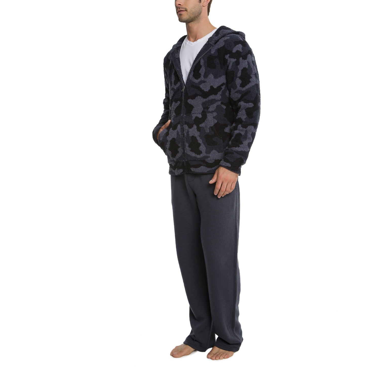 Cozychic Men's Camo Zip-Up Hoodie | Indigo Multi