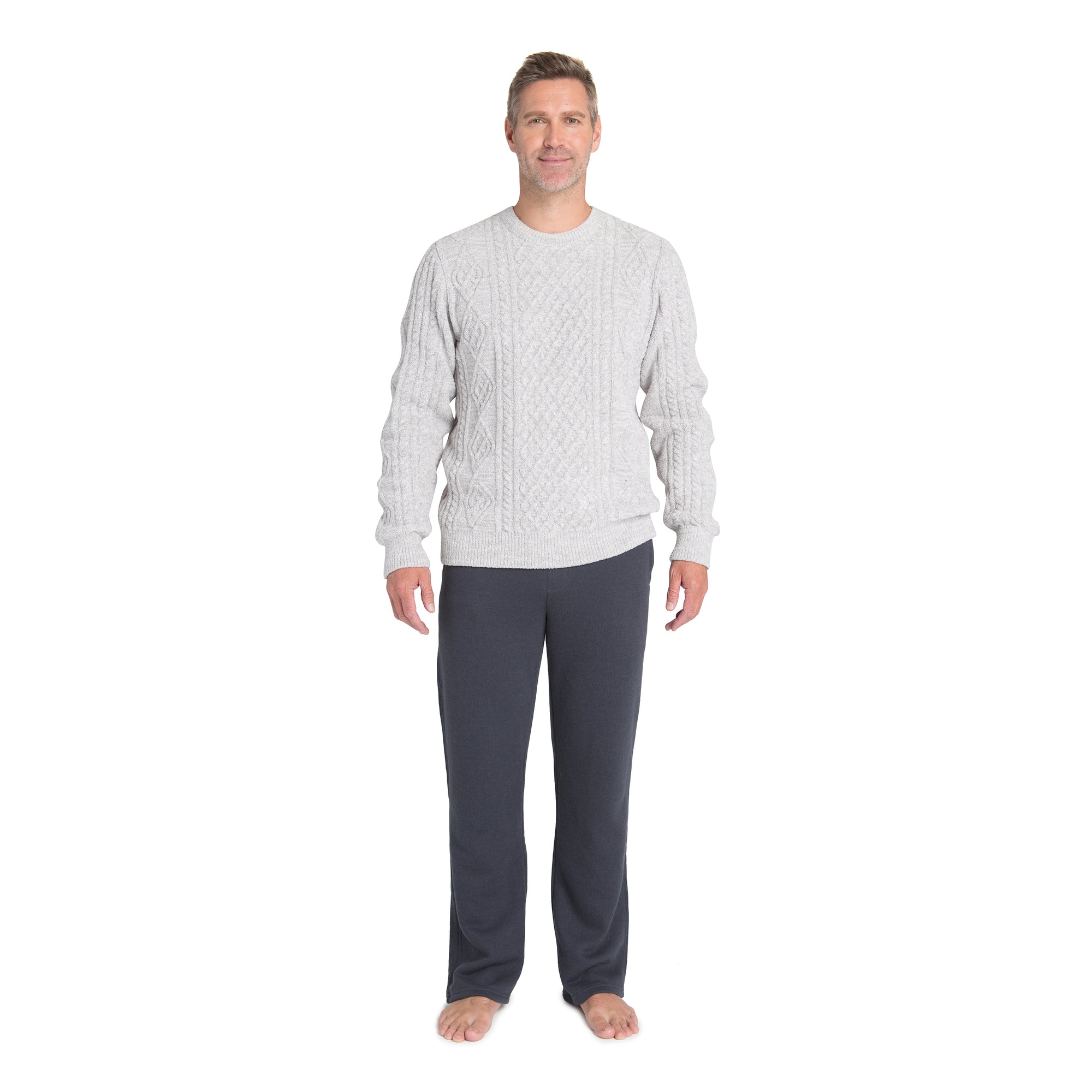 Cozychic Men's Aran Pullover | Dove Gray Multi