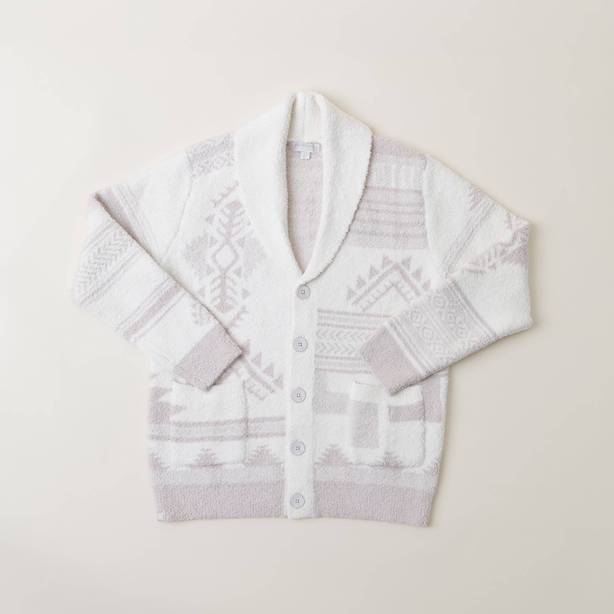 Cozychic Men's Patchwork Shawl Collar Cardi | Cream/Stone