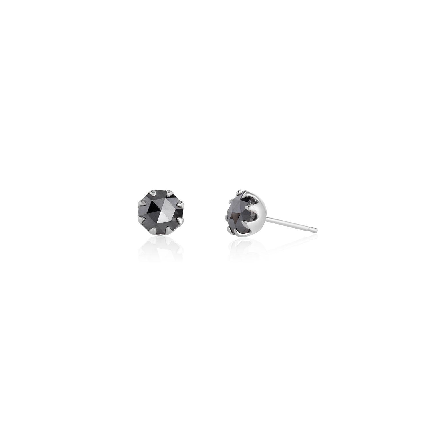 Women | Black Diamond Rose Cut Thorn Studs – 6MM | 14k White Gold