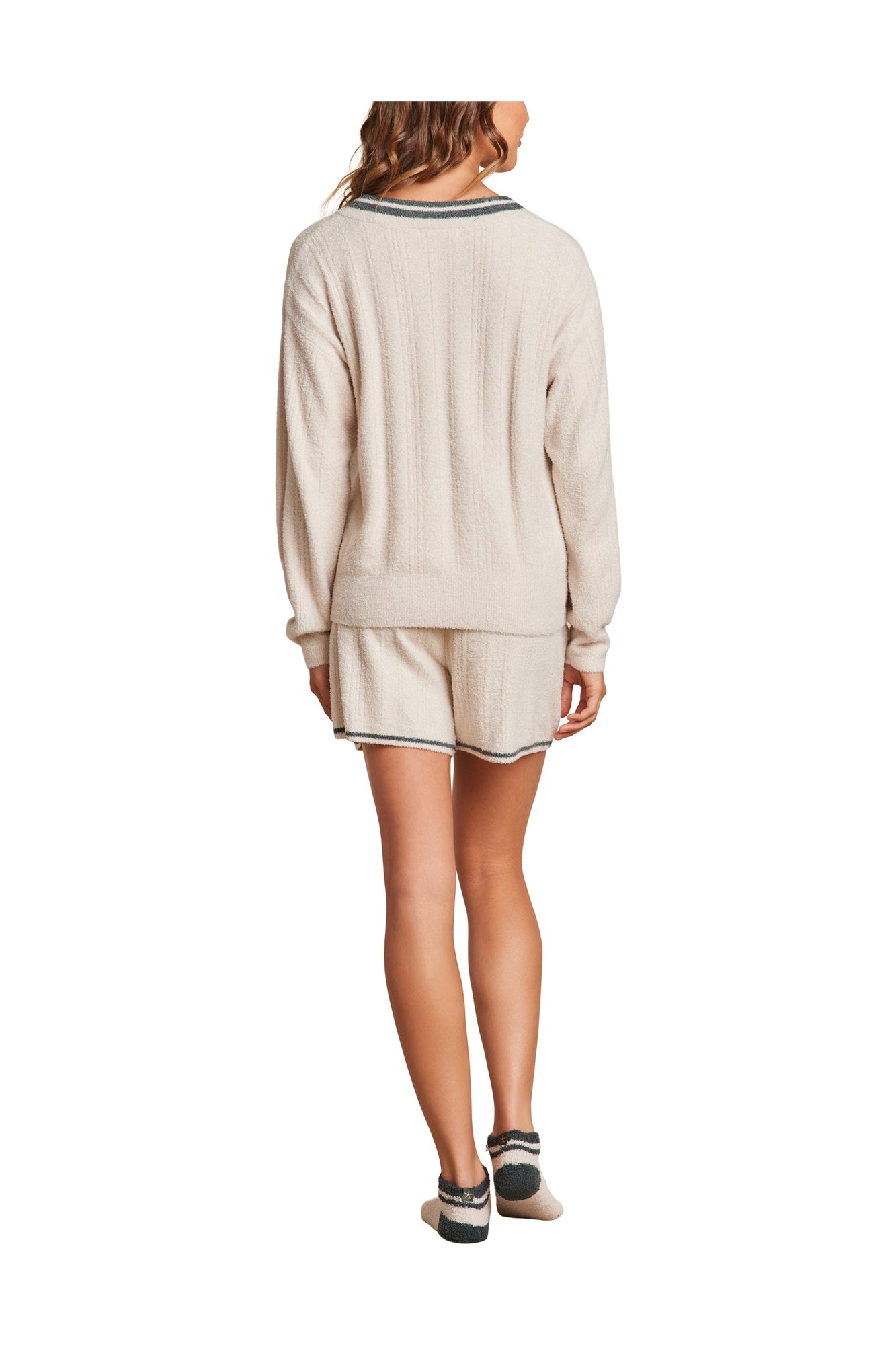 Womens | Cozychic Lite V Neck Pointelle Pullover | Sand Dune/Deep Juniper