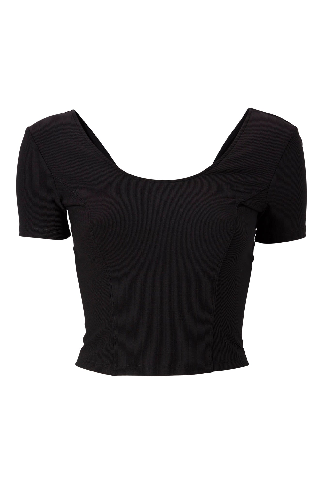 Bandier | Rib Crop Short Sleeve | Black Rib