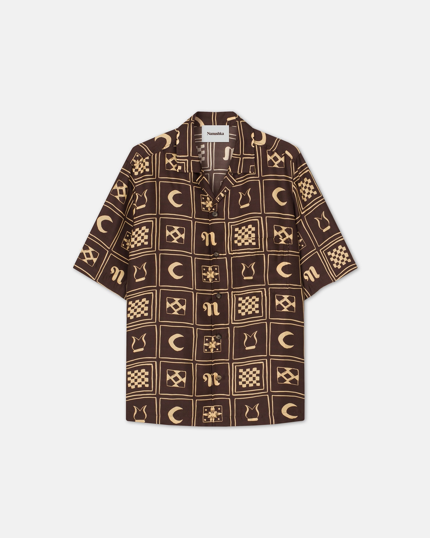 Mens | Bodil Printed Silk-Twill Shirt | Brown