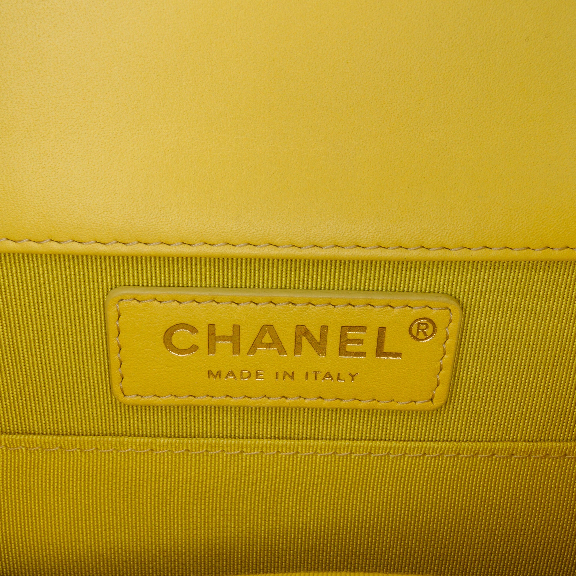 Chanel | Pre-Owned Quilted Lambskin North South Boy Flap | Yellow