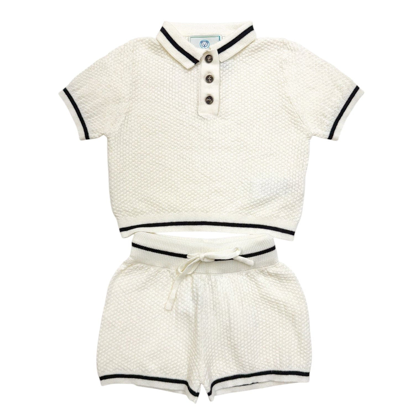 Baby | Brody Ivory with Black Trim Cotton Polo Top and Shorts Set