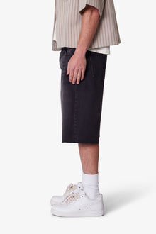 Baggy Cut Off Denim Shorts | Washed Black