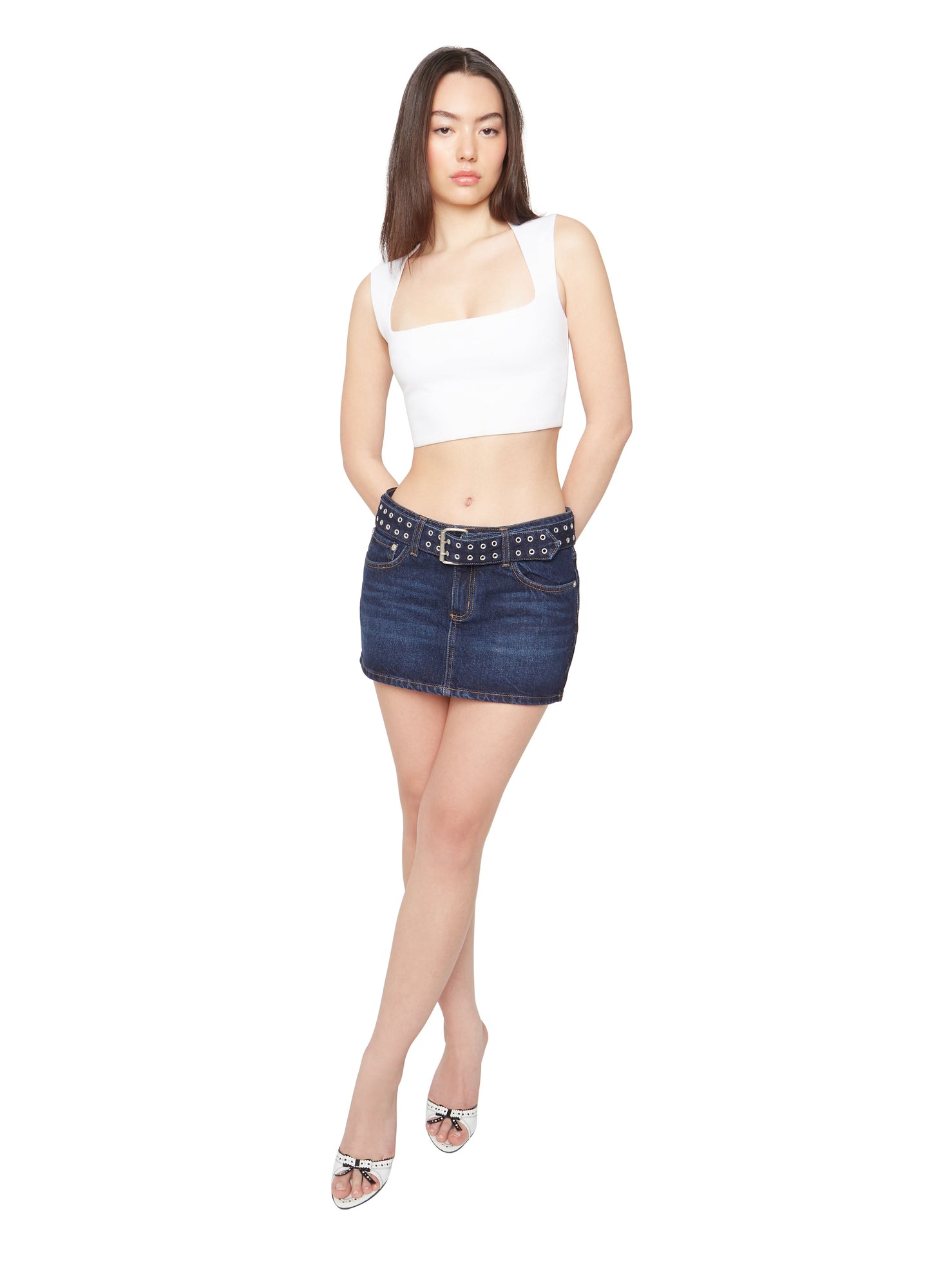 Womens | Belted Denim Mini Skirt | Dark Wash
