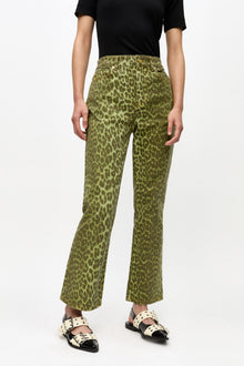 Betzy Jeans in Green Leopard Print | Celery