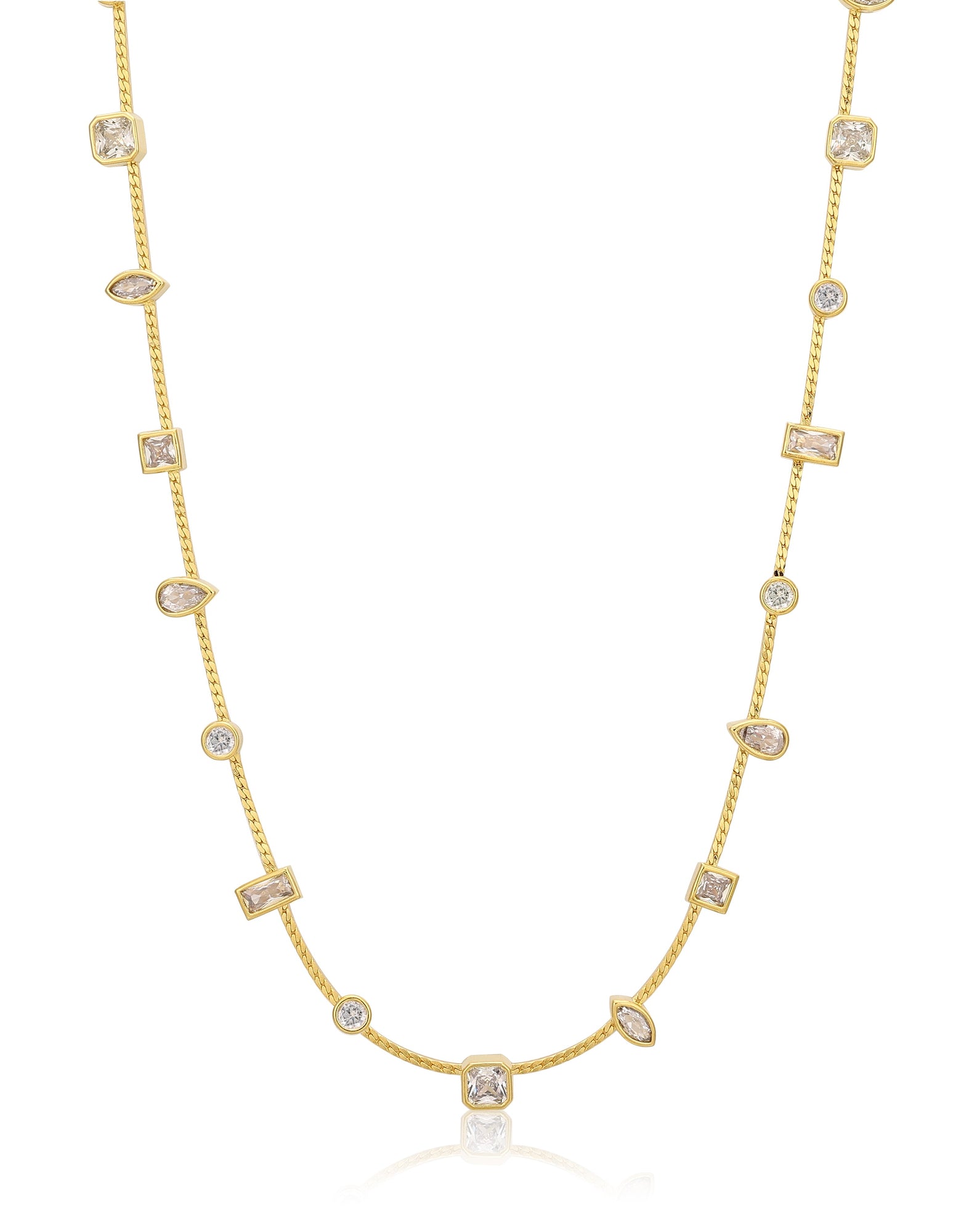 Bezel Stone Stud Necklace - Gold | Plated Gold