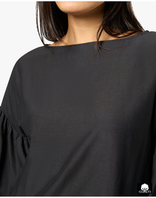 Billow Sleeve Boat Neck Top | Black
