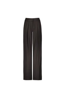 Cotton Twill Jacquard Stripe Wide Leg Trouser | Black