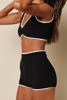 Kim Variation Bikini Top | Black Cream Binded Terry Rib