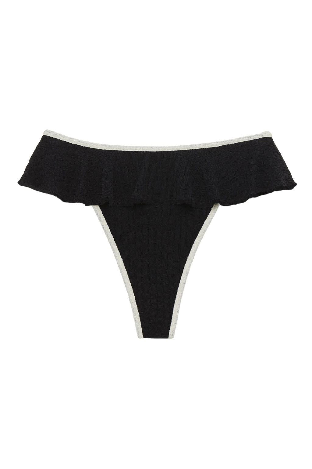 X Tamarindo Ruffle Bikini Bottom | Black Cream Binded Terry Rib
