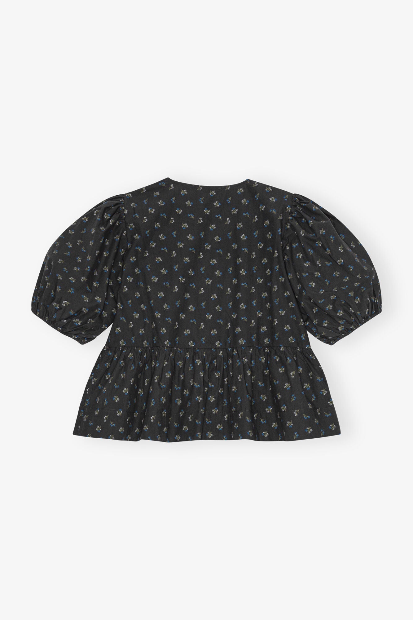 Black Printed Cotton Peplum Blouse | Phantom