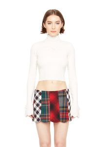 Womens | Bow Knit Tie Pointelle Turtleneck | White