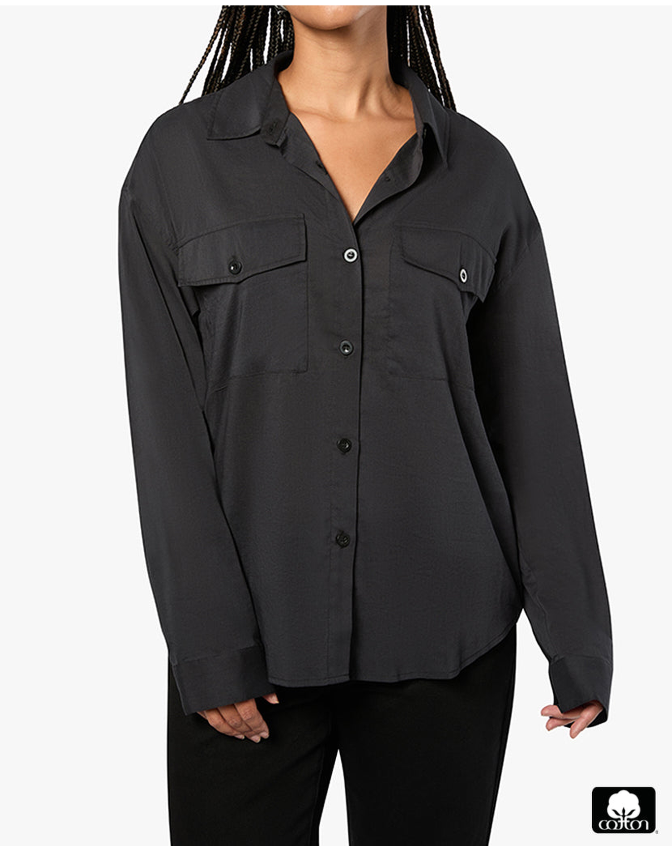 Boxy Button Down Shirt | Black