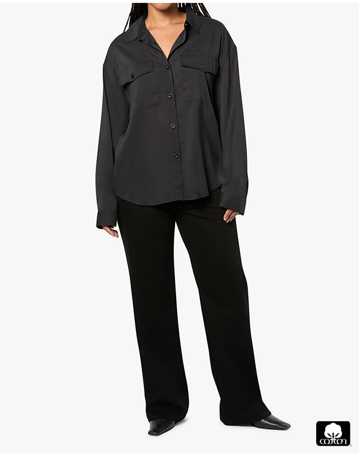 Boxy Button Down Shirt | Black