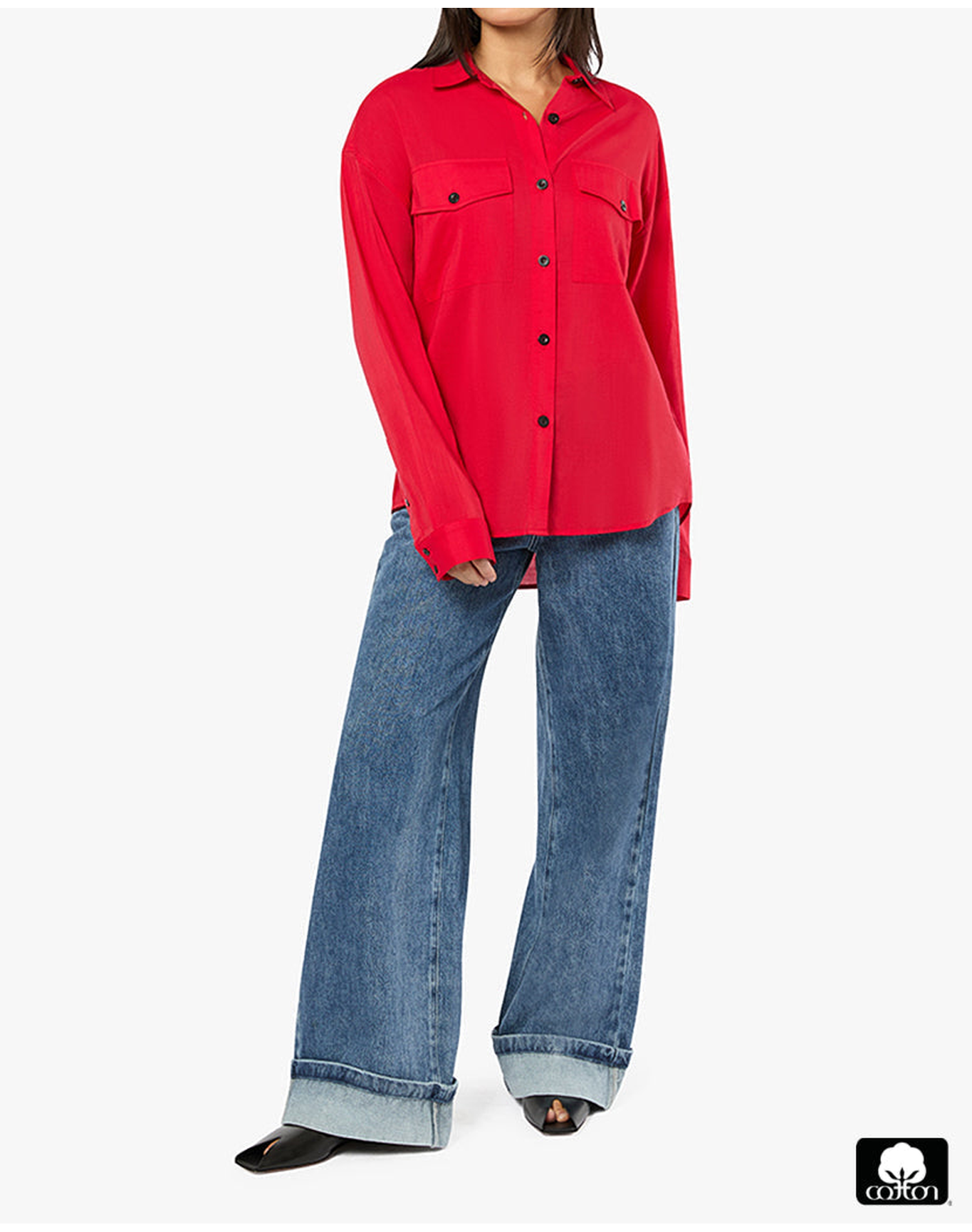 Boxy Button Down Shirt | Red