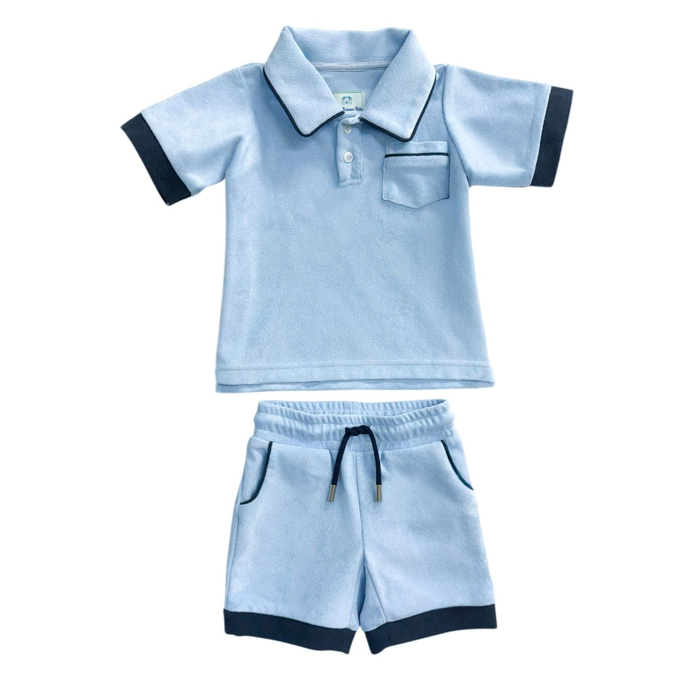 Boy | Terry Baby Blue Polo Top and Shorts Set