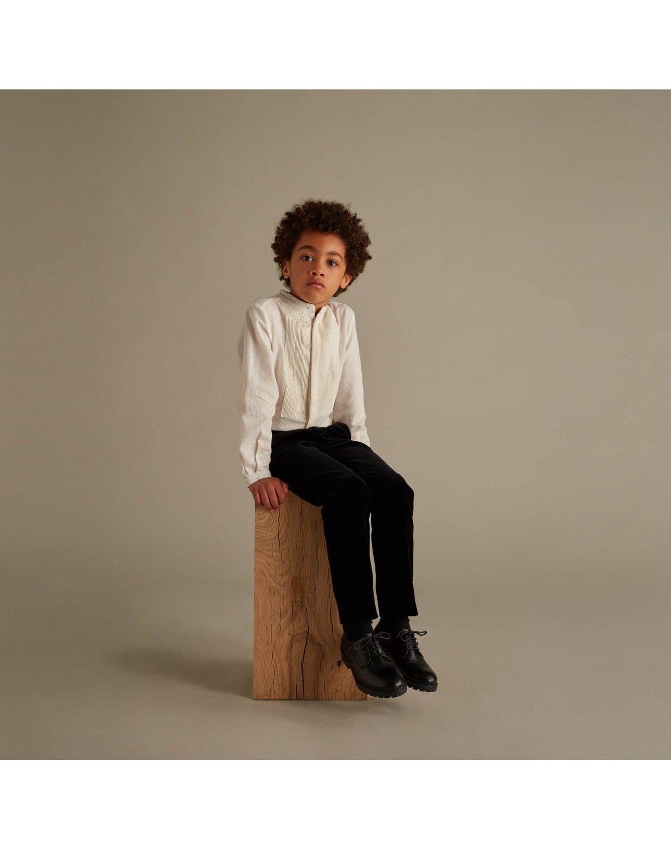 Boys | Pleated Linen Shirt | 8Y | Milk White