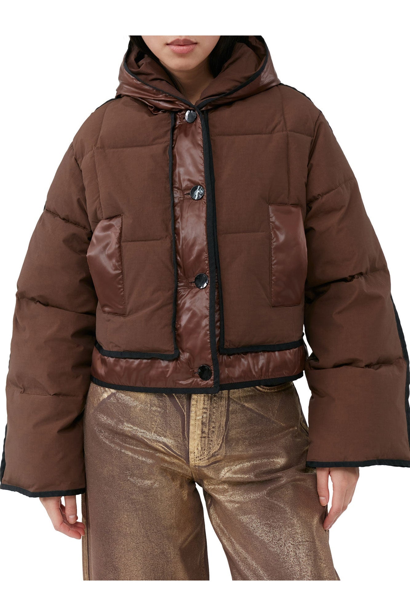 Brown Short Hooded Puffer Jacket | Shaved Chocolate