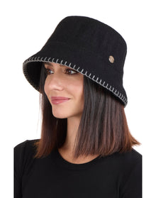 Bruno Magli | Women | Knit Felt Bucket Hat With Blanket Stitch | Black