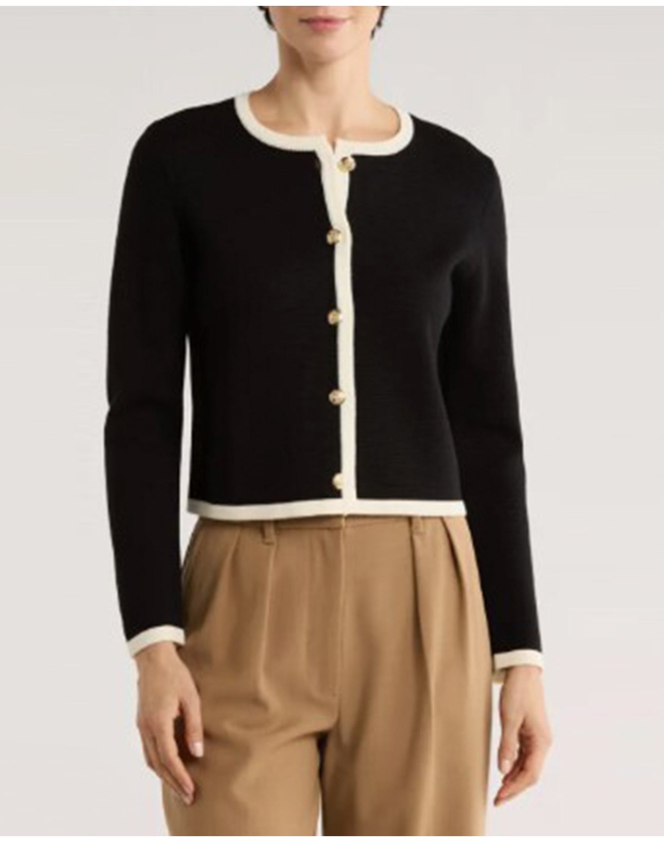 Bruno Magli | Women | Merino Cropped Crew Jacket With Tipping | Black