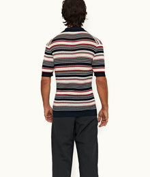 Bruno Stripe Crochet Stripe Mercerised Organic Cotton Polo Shirt | Matchstick/Night Iris