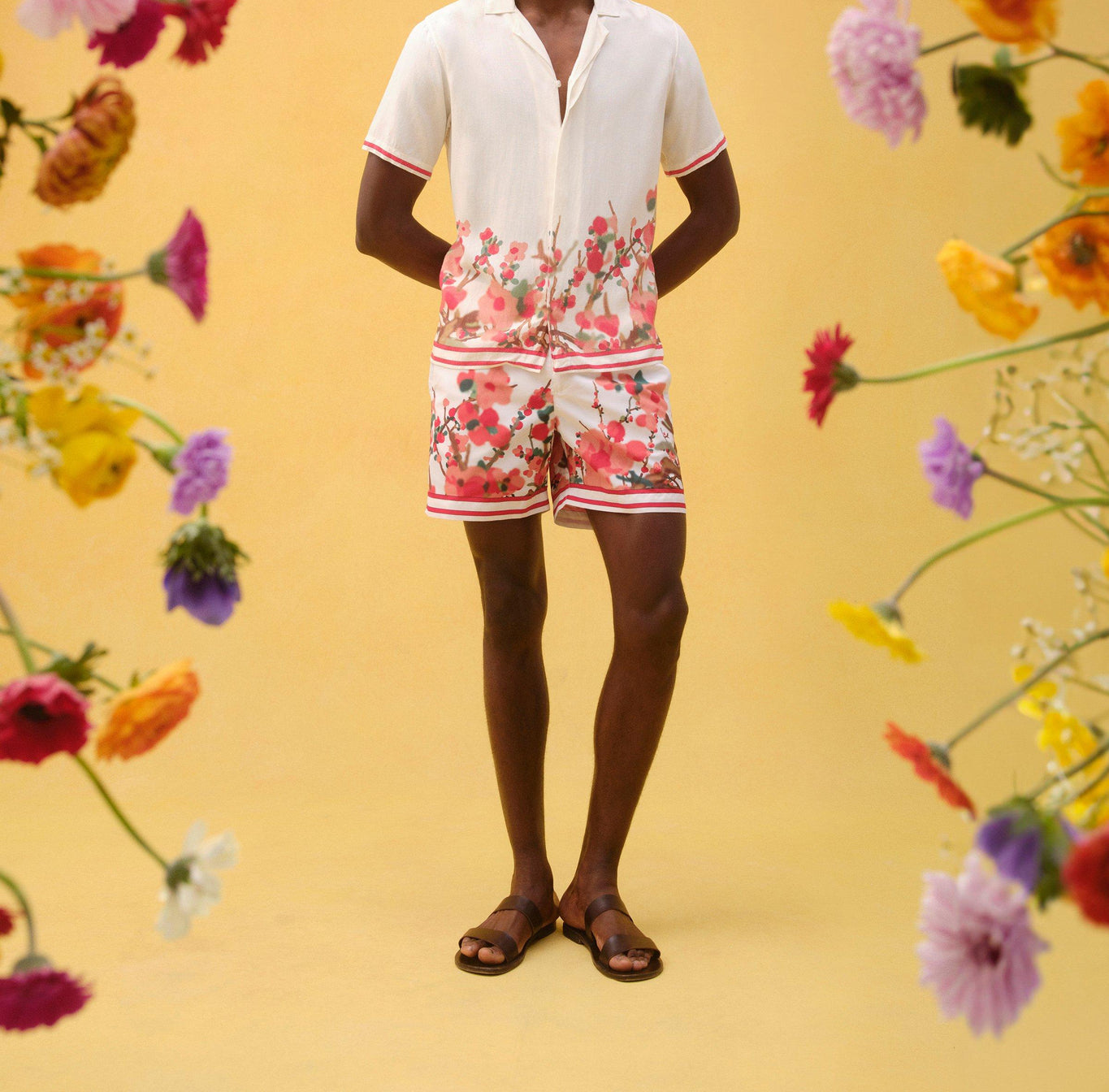 Bulldog Blossom Season Print Mid-Length Swim Shorts | Red