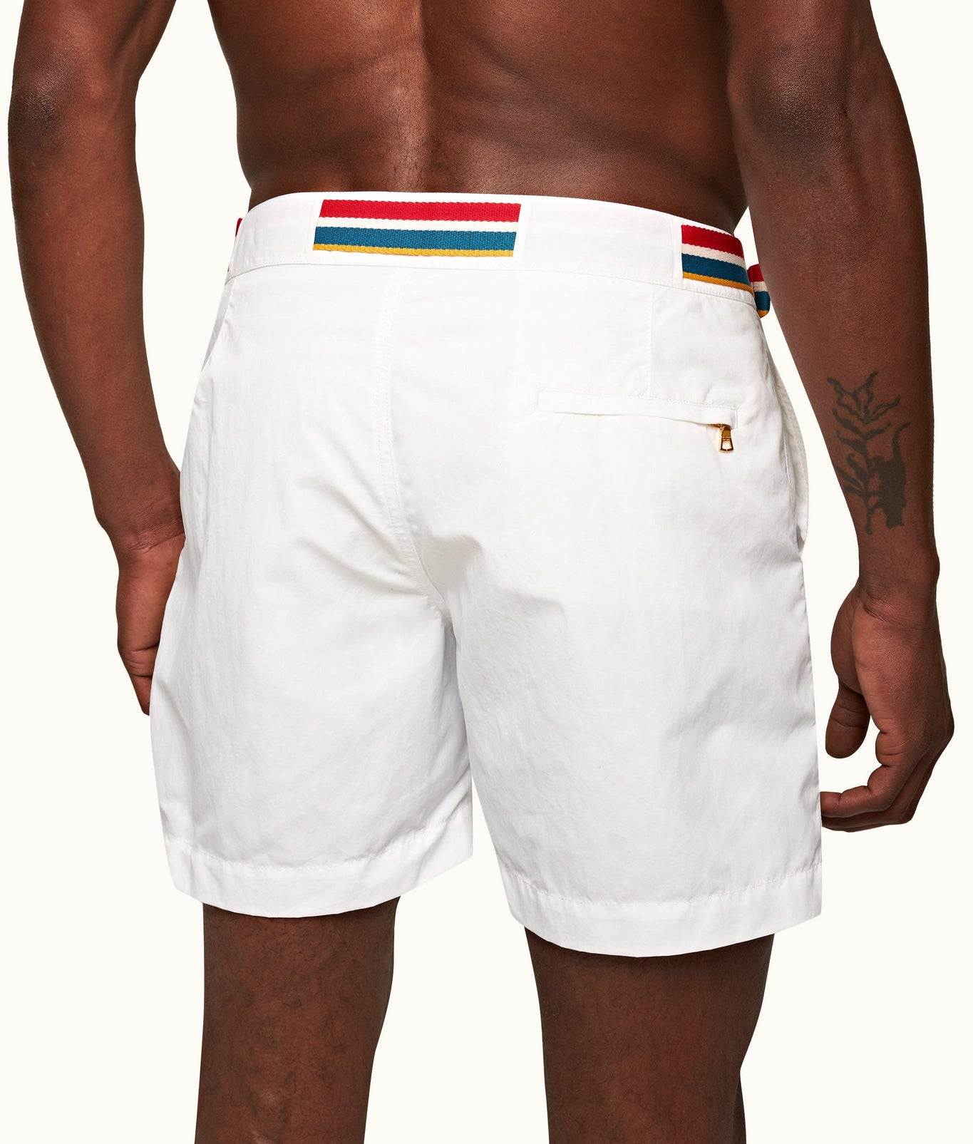 Bulldog O.B Stripe Belt Mid-Length Swim Shorts | White