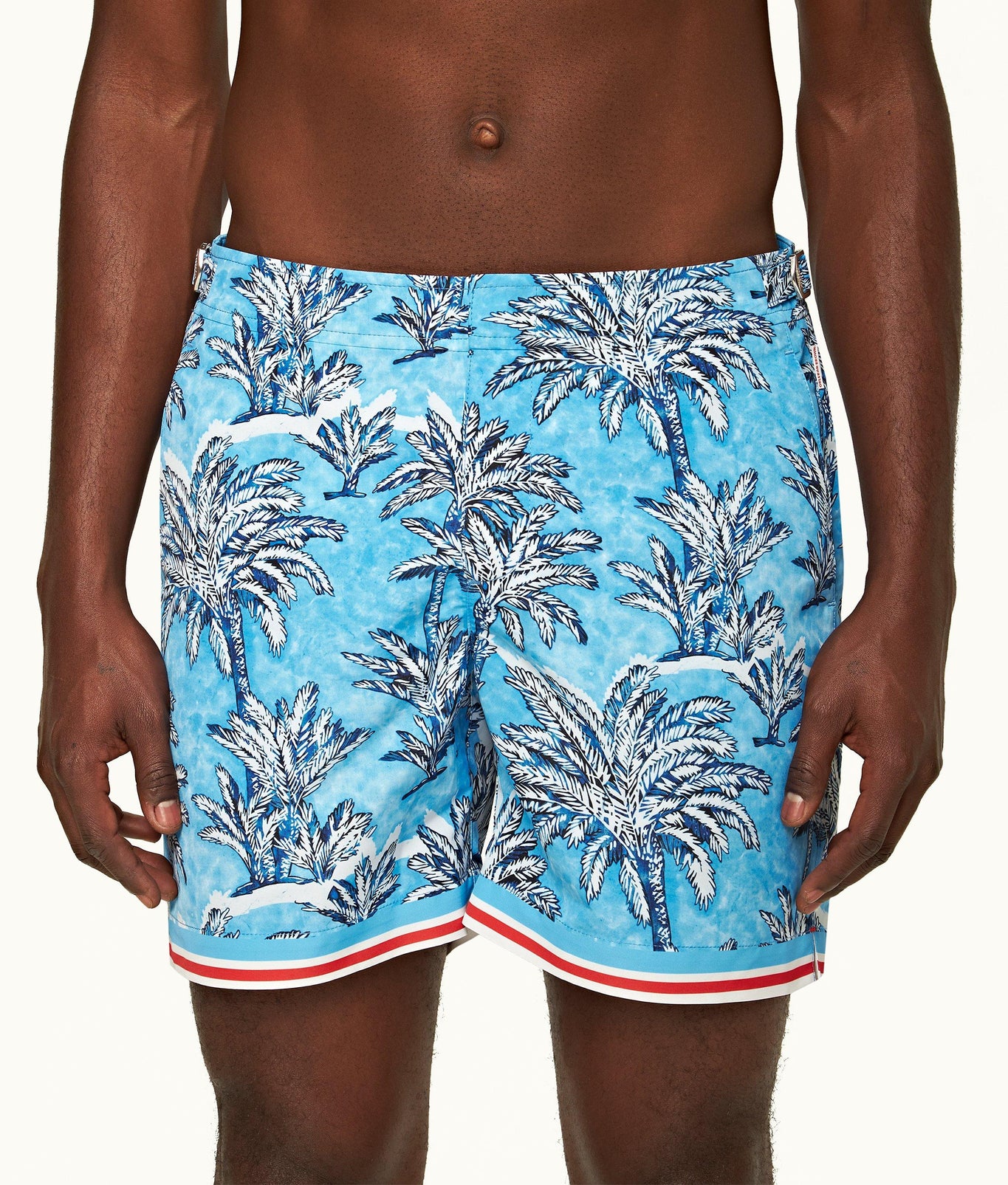 Bulldog Palm Border Mid-Length Swim Shorts | Bright Wish Blue