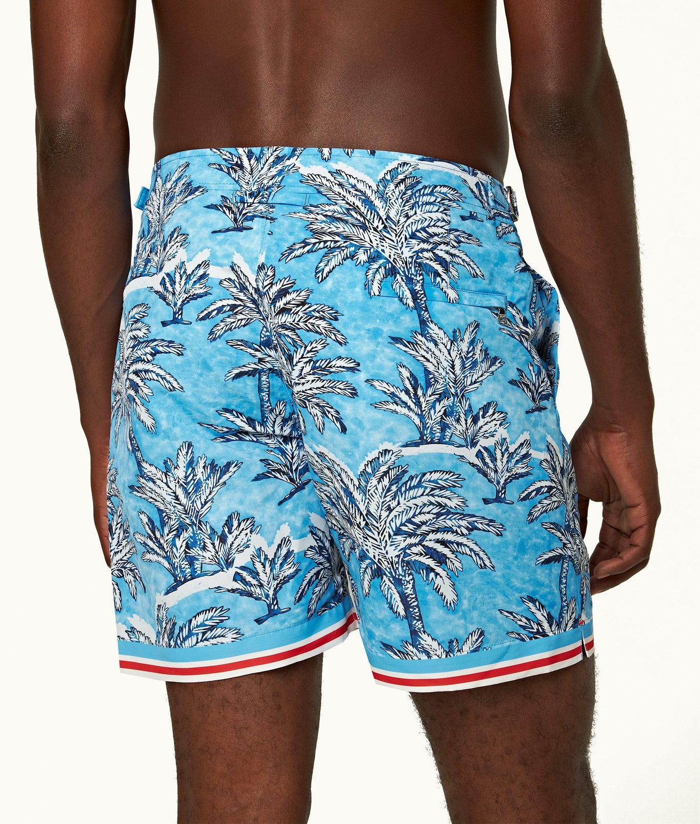 Bulldog Palm Border Mid-Length Swim Shorts | Bright Wish Blue