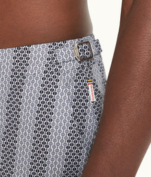 Bulldog Rills Print Mid-Length Swim Shorts Woven | Night Iris/White Sand