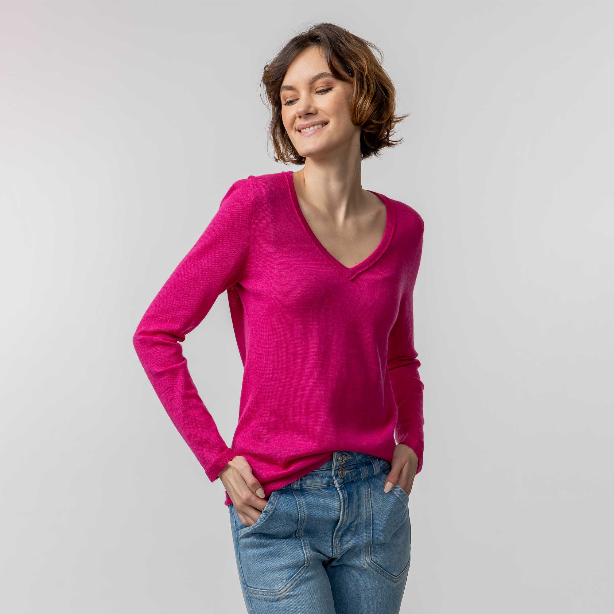 Womens | V Neck Sweater | Shocking Pink