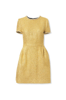 Embroidered Short Sleeve Crewneck Mini Dress | Gold