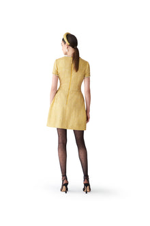 Embroidered Short Sleeve Crewneck Mini Dress | Gold