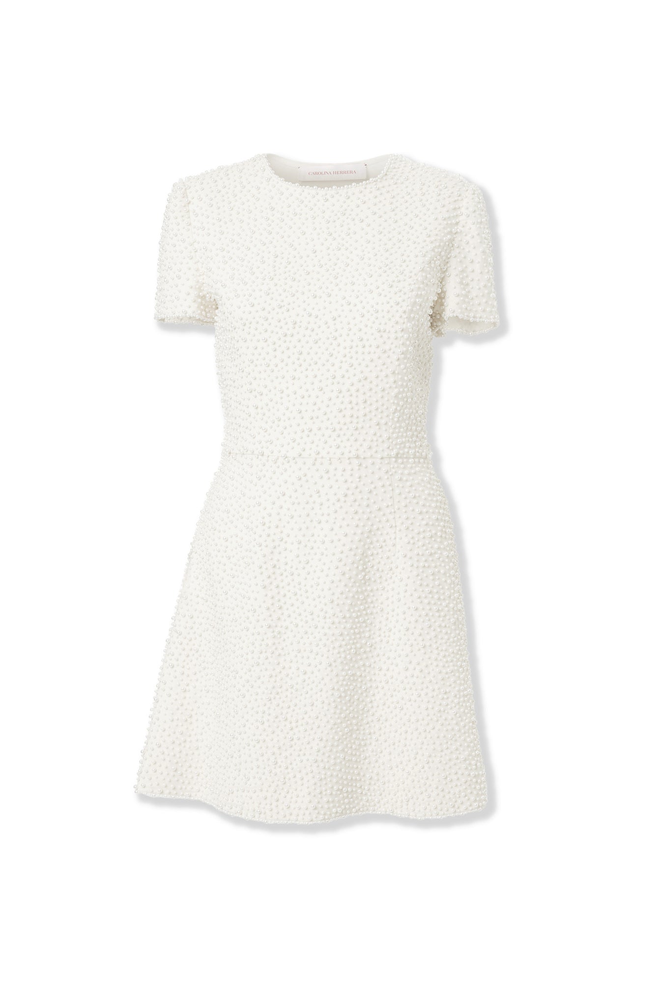 Embroidered Short Sleeve Crewneck Mini Dress | Ivory