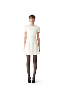 Embroidered Short Sleeve Crewneck Mini Dress | Ivory
