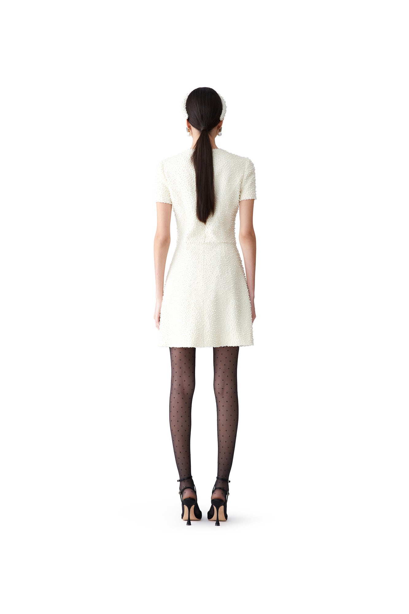 Embroidered Short Sleeve Crewneck Mini Dress | Ivory