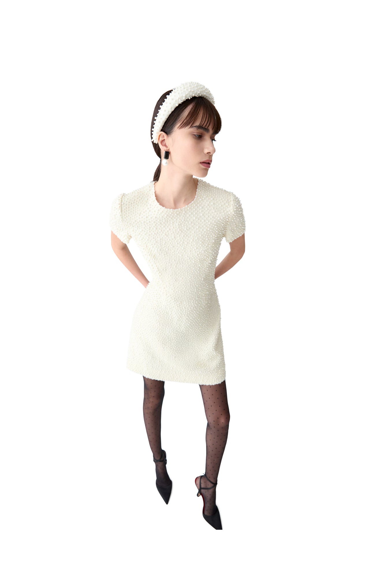 Embroidered Short Sleeve Crewneck Mini Dress | Ivory