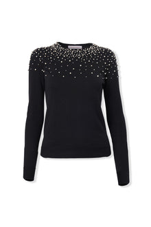 Embroidered Long Sleeve Crewneck Sweater | Black/White