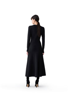 Embroidered Long Sleeve Crewneck Midi Dress | Black Multi
